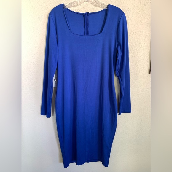 Long Sleeve Square Neck Bodycon Midi Dress - Picture 1 of 14